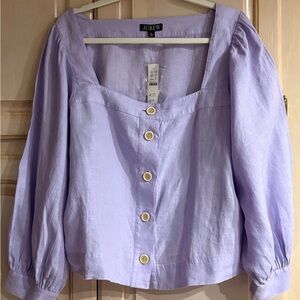 J. Crew Lilac Square-Neck Linen Button-Front Top